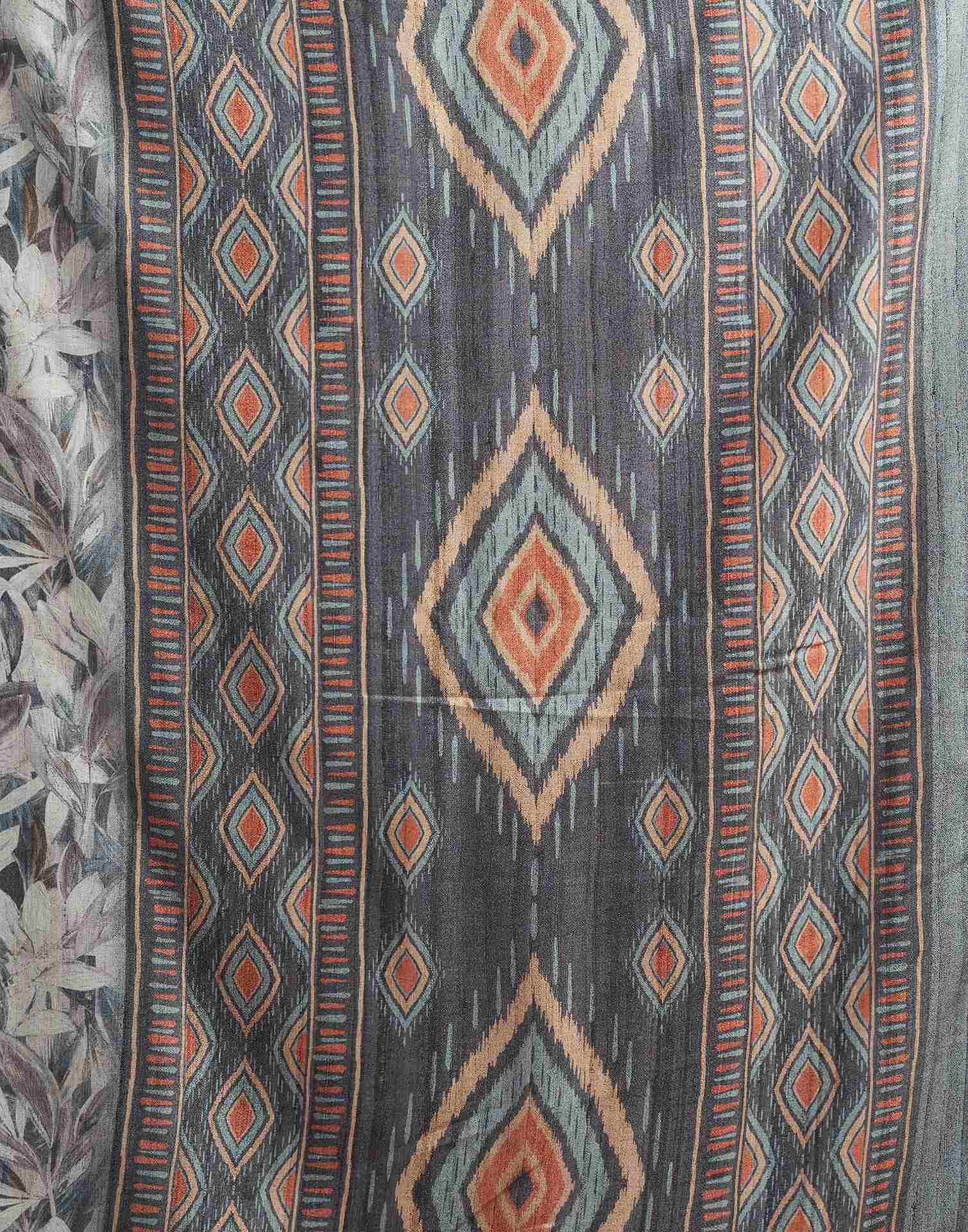 Grey Printed Chanderi Saree