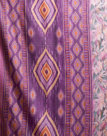 Grape Purple Printed Chanderi Saree
