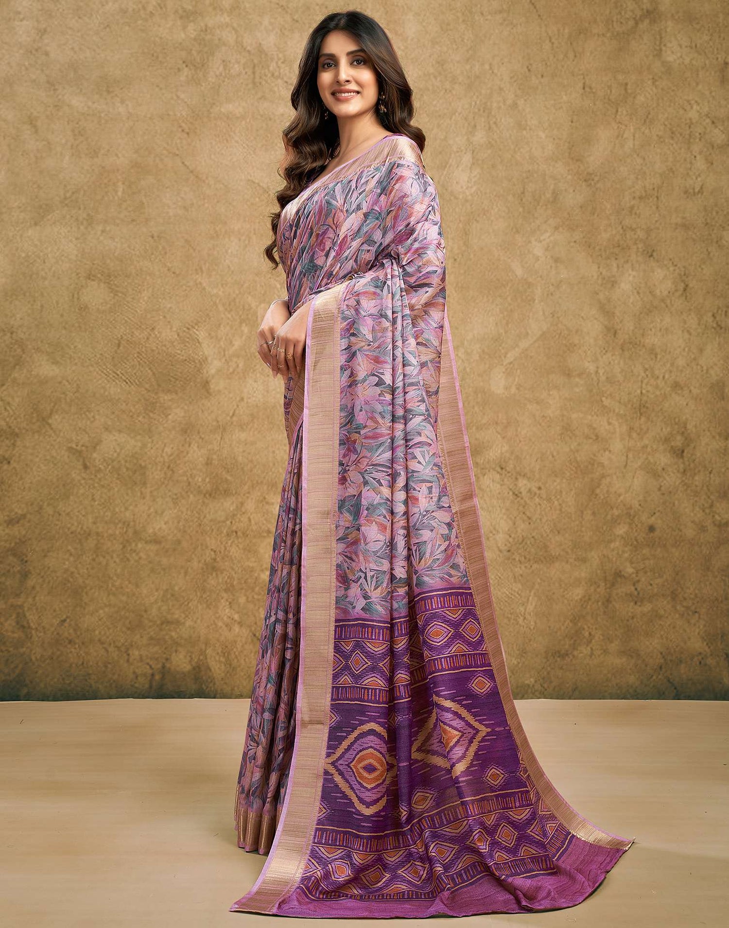 Grape Purple Printed Chanderi Saree