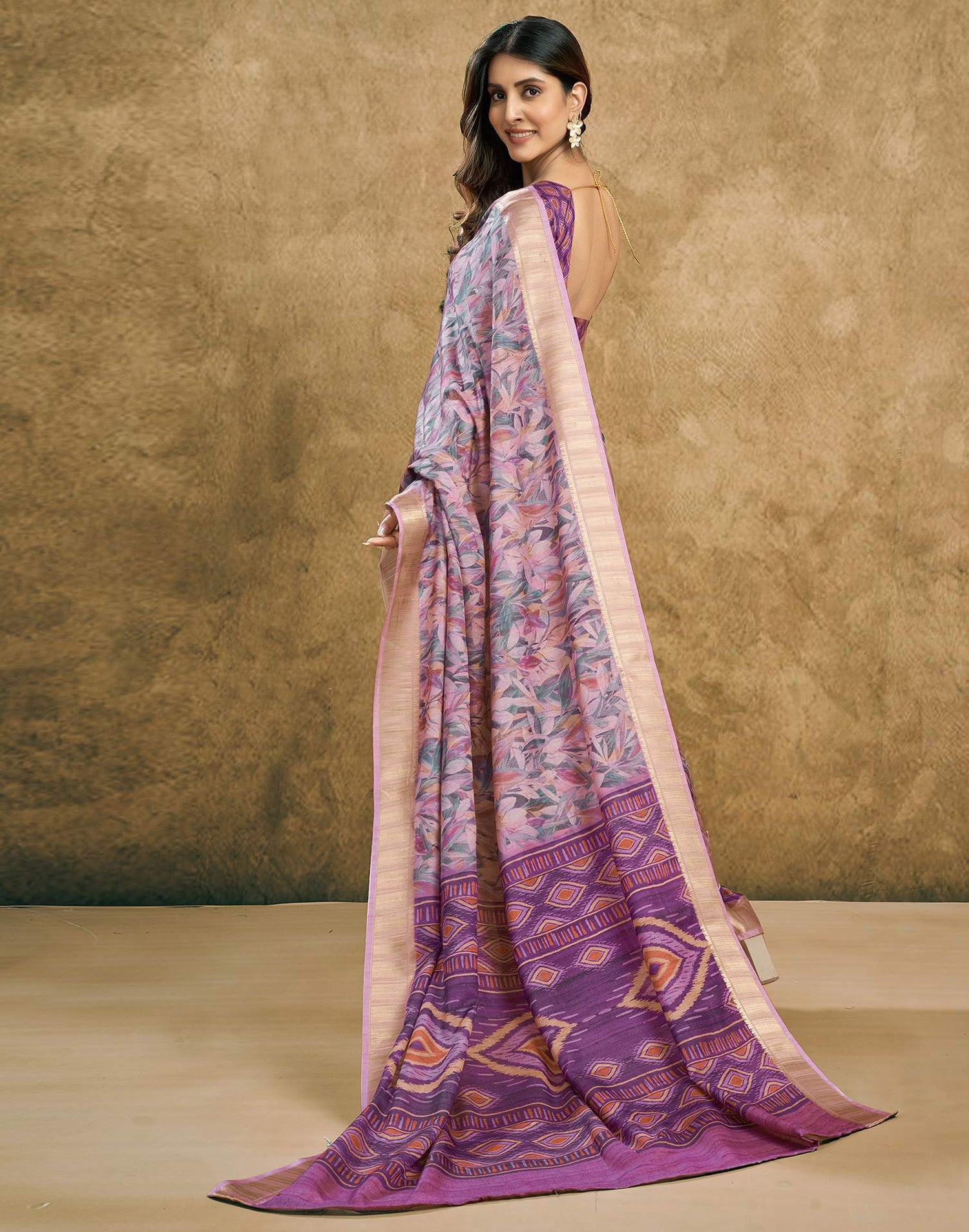 Grape Purple Printed Chanderi Saree