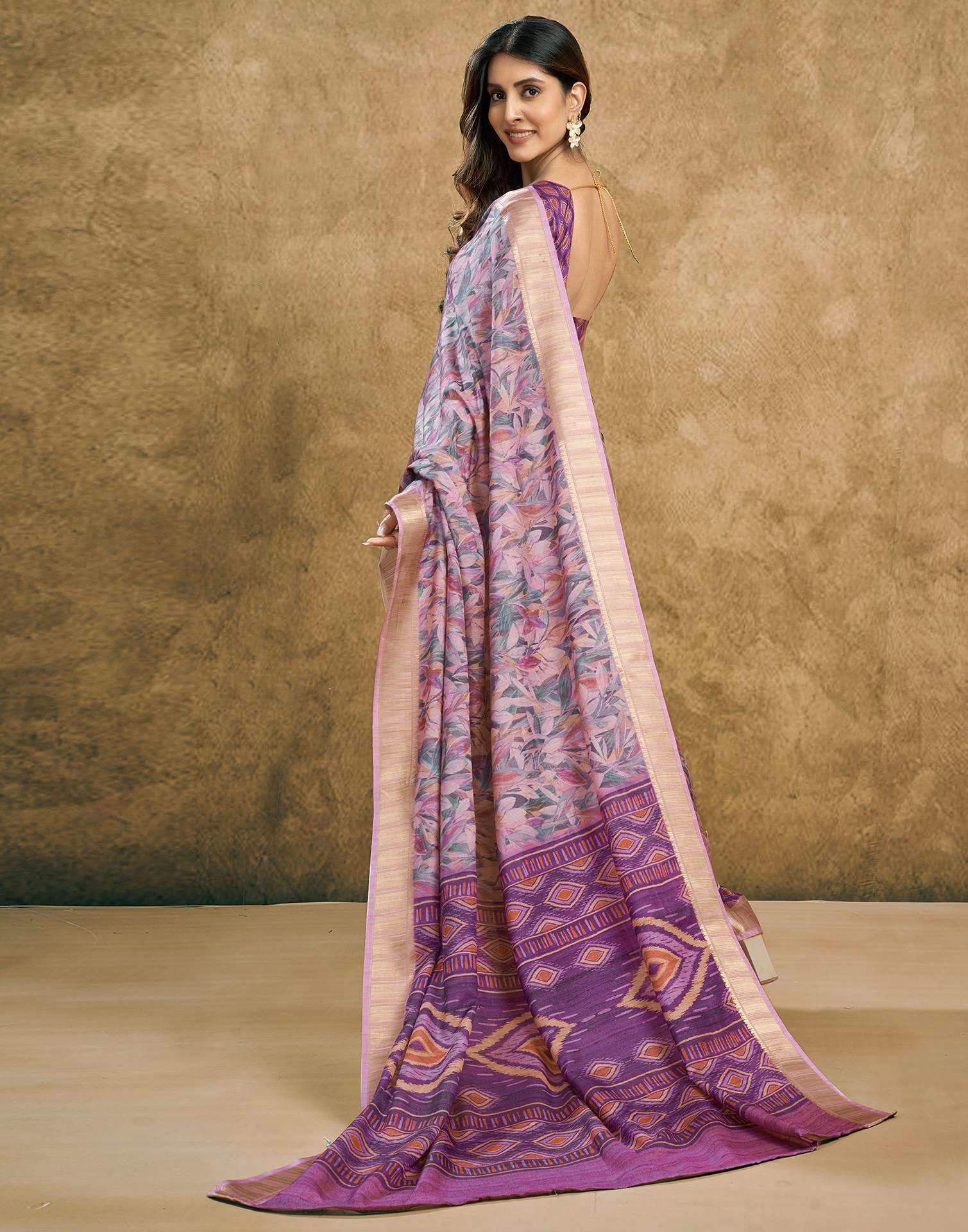 Grape Purple Printed Chanderi Saree