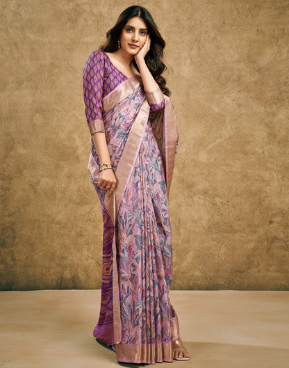 Grape Purple Printed Chanderi Saree