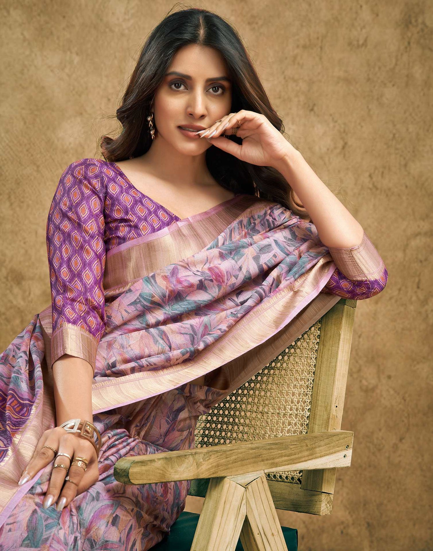 Grape Purple Printed Chanderi Saree