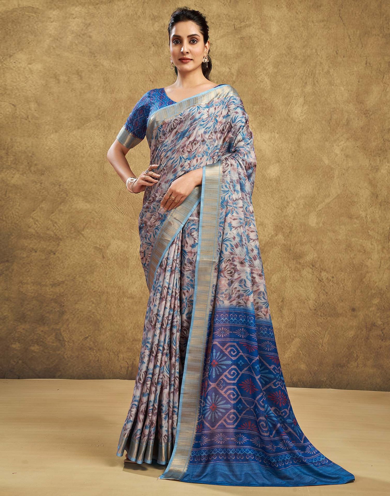 Blue Printed Chanderi Saree