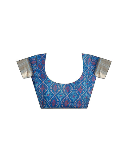 Blue Printed Chanderi Saree