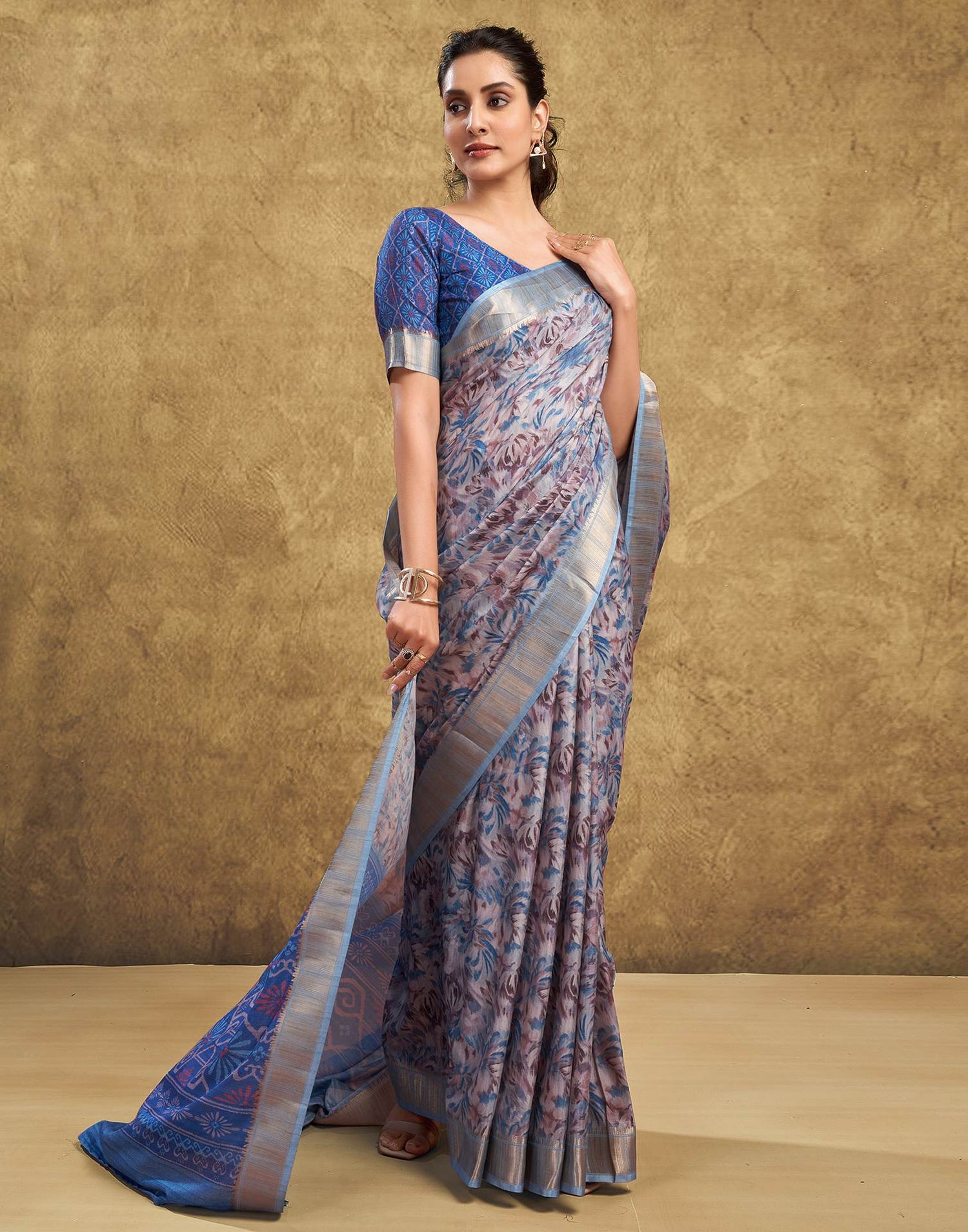 Blue Printed Chanderi Saree