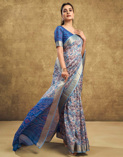 Blue Printed Chanderi Saree