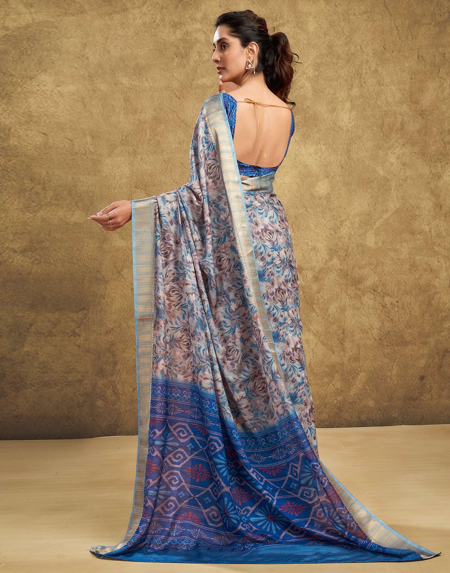 Blue Printed Chanderi Saree