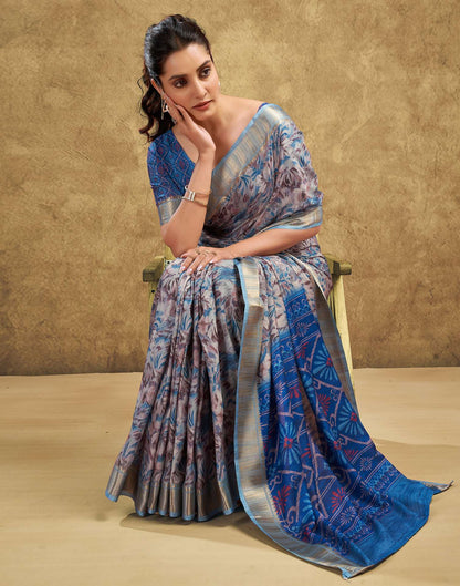 Blue Printed Chanderi Saree