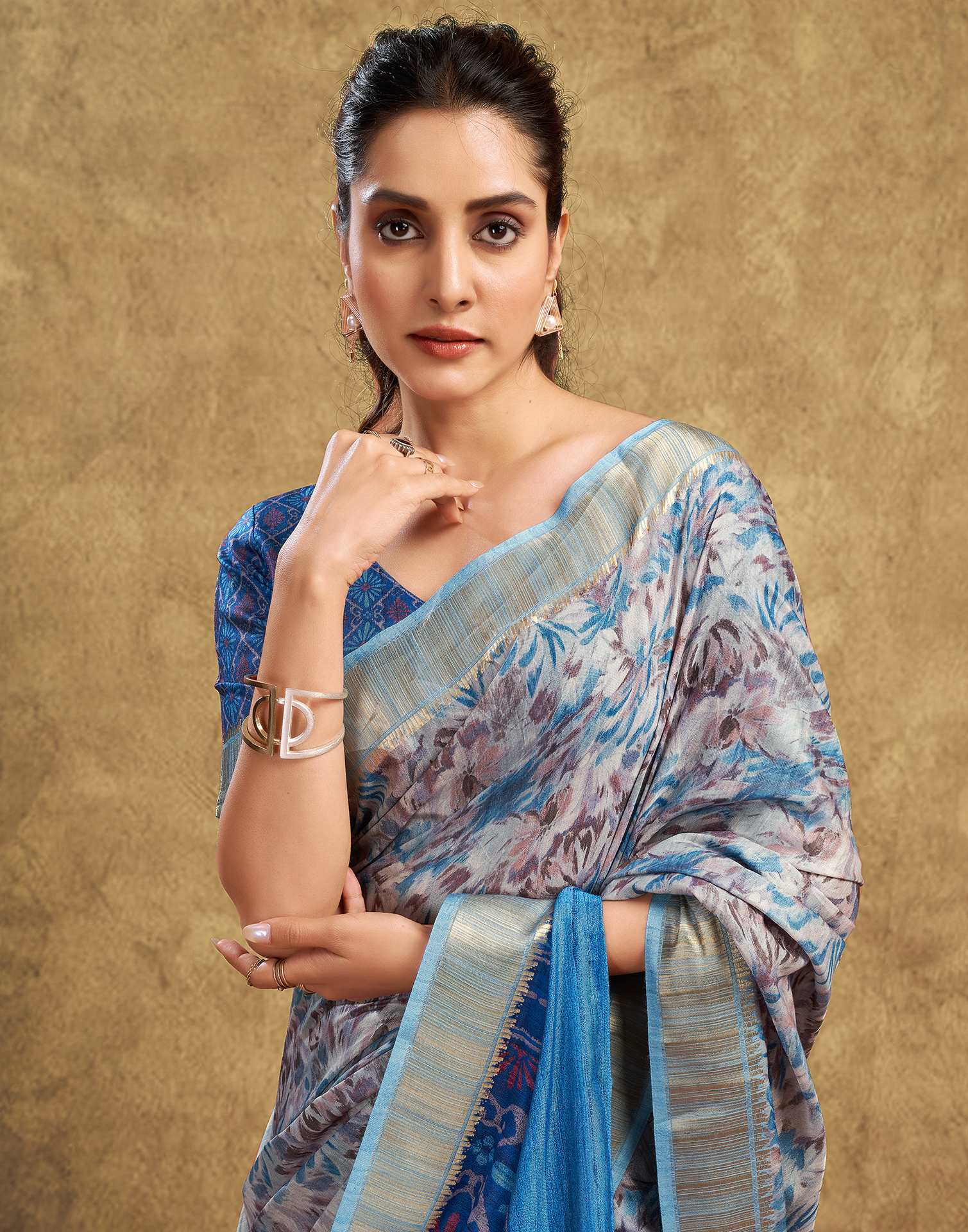 Blue Printed Chanderi Saree