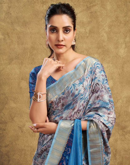 Blue Printed Chanderi Saree