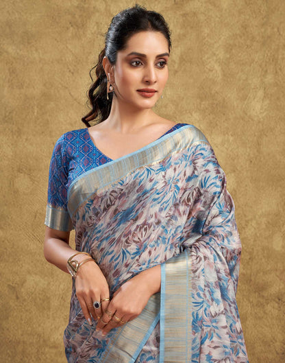 Blue Printed Chanderi Saree