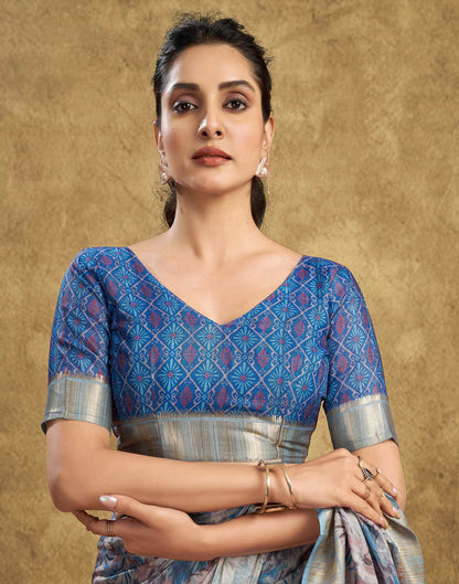 Blue Printed Chanderi Saree