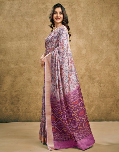 Grape Purple Printed Chanderi Saree