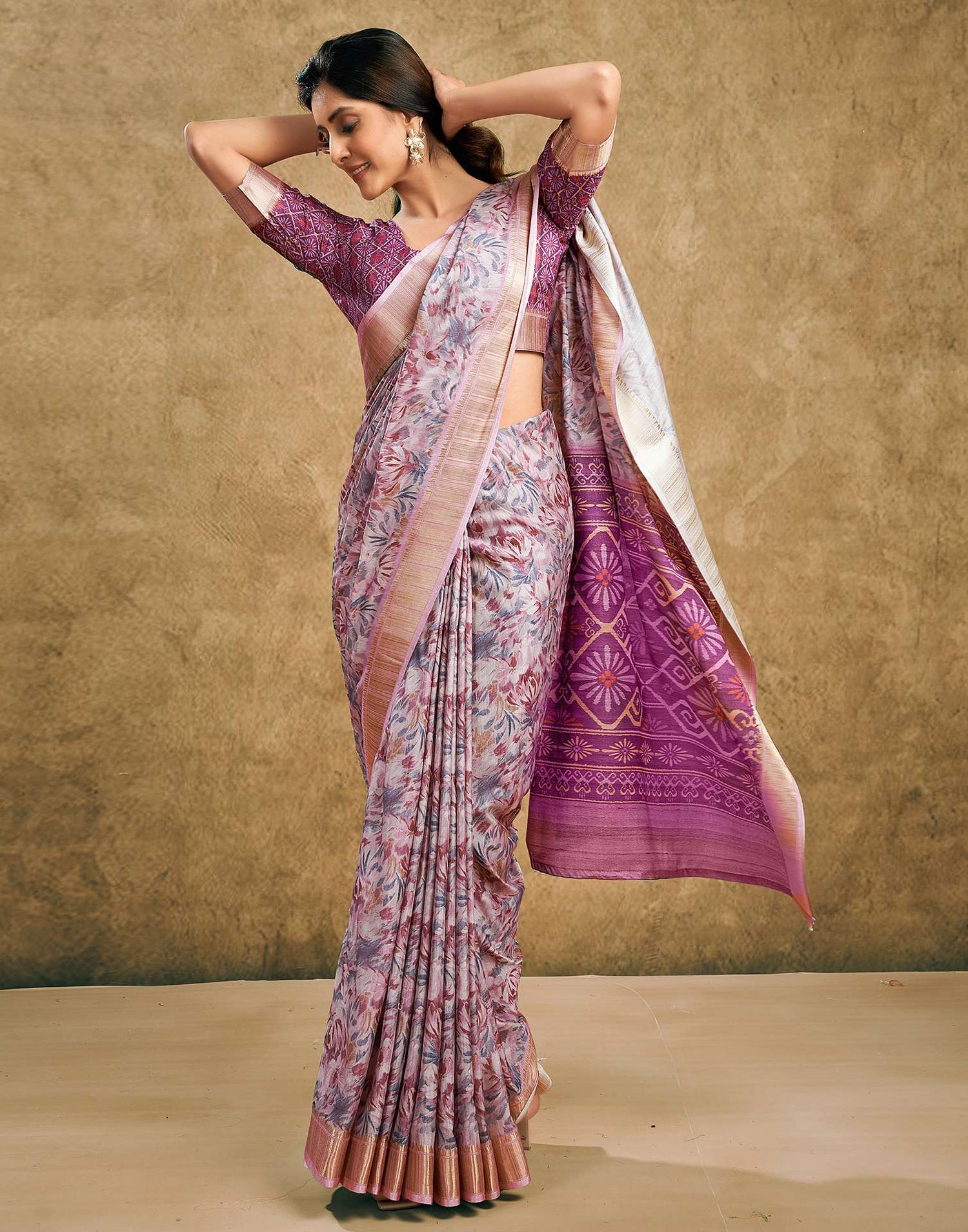 Grape Purple Printed Chanderi Saree