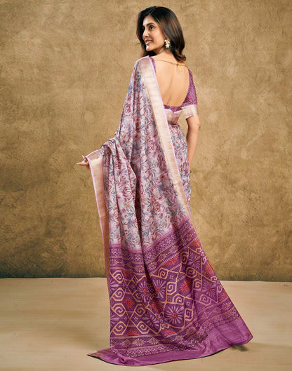 Grape Purple Printed Chanderi Saree