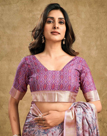 Grape Purple Printed Chanderi Saree