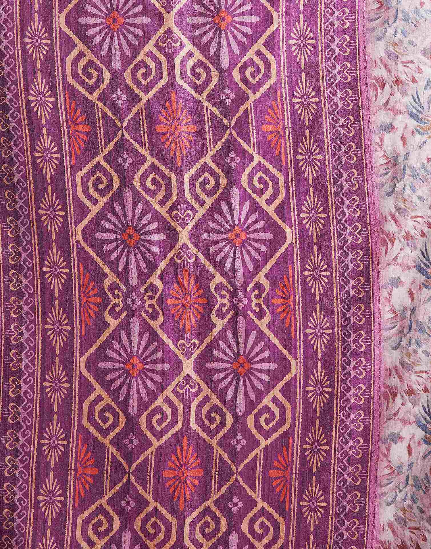 Grape Purple Printed Chanderi Saree