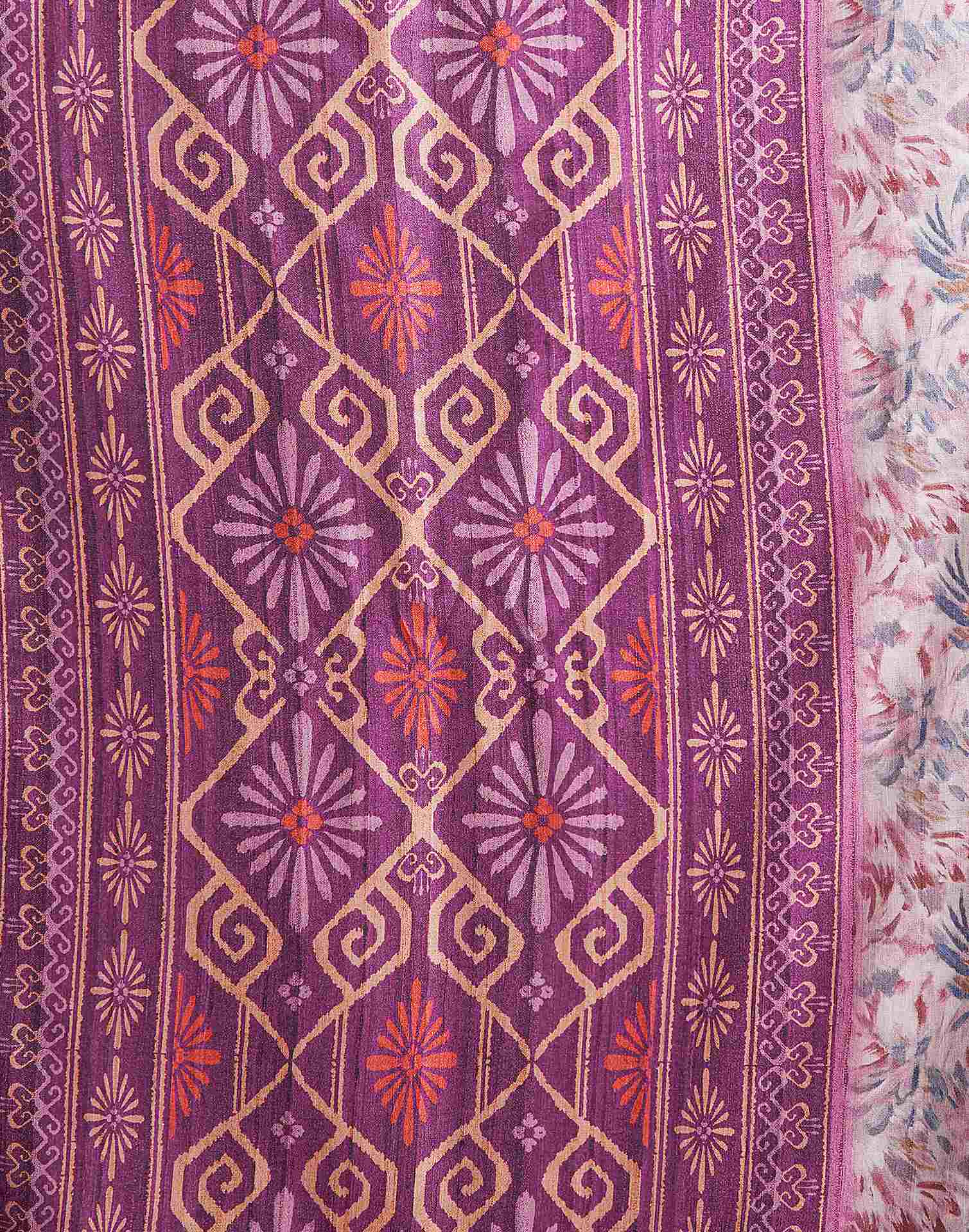 Grape Purple Printed Chanderi Saree