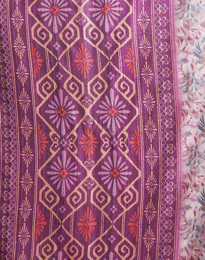 Grape Purple Printed Chanderi Saree