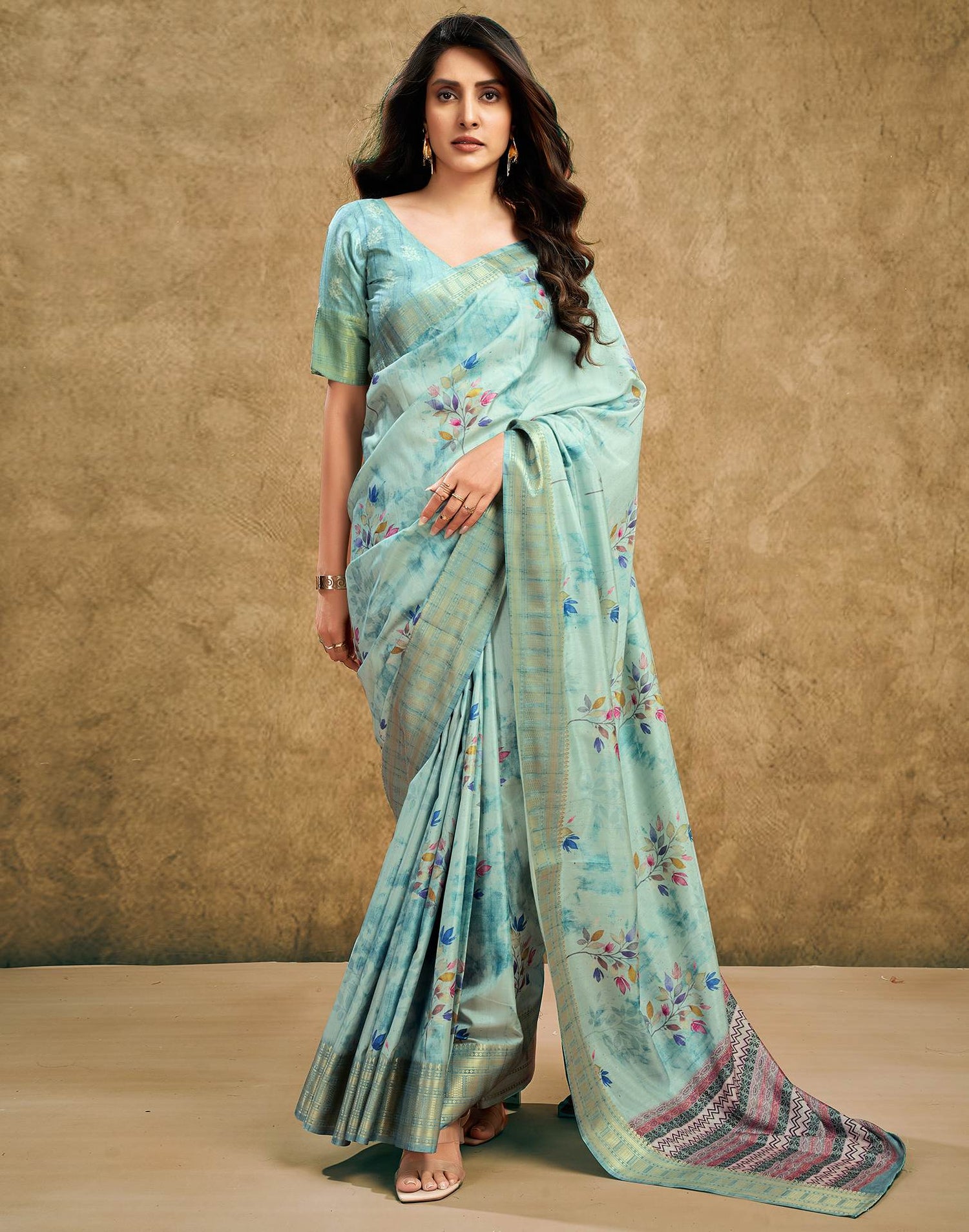 Light Pista Green Printed Silk Saree