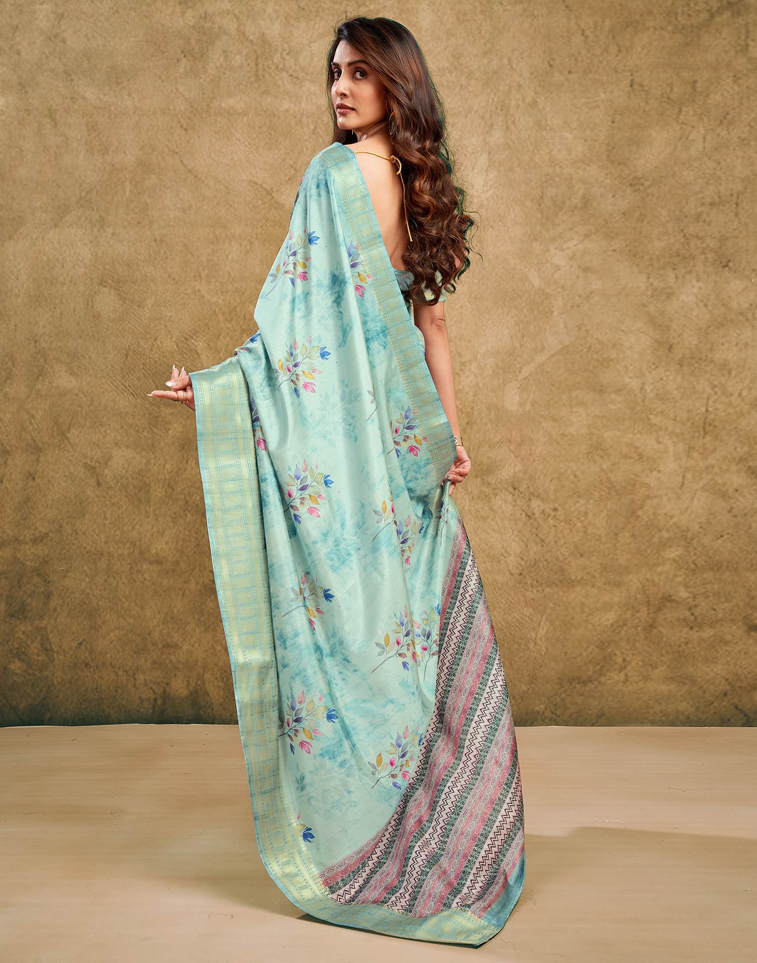 Light Pista Green Printed Silk Saree