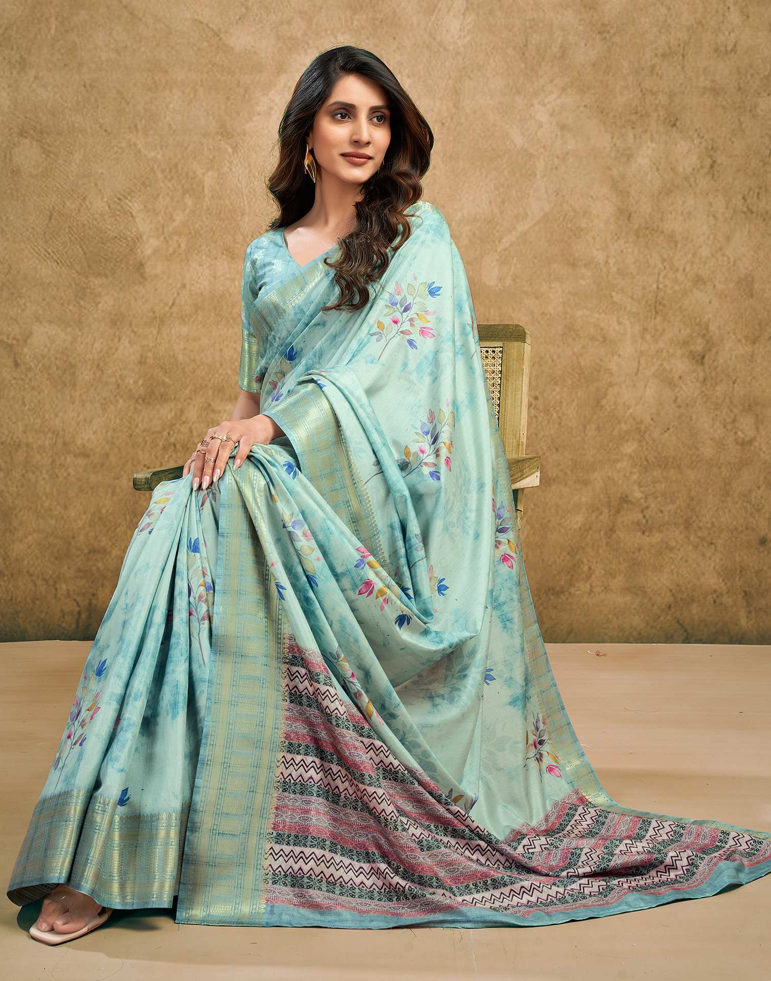 Light Pista Green Printed Silk Saree