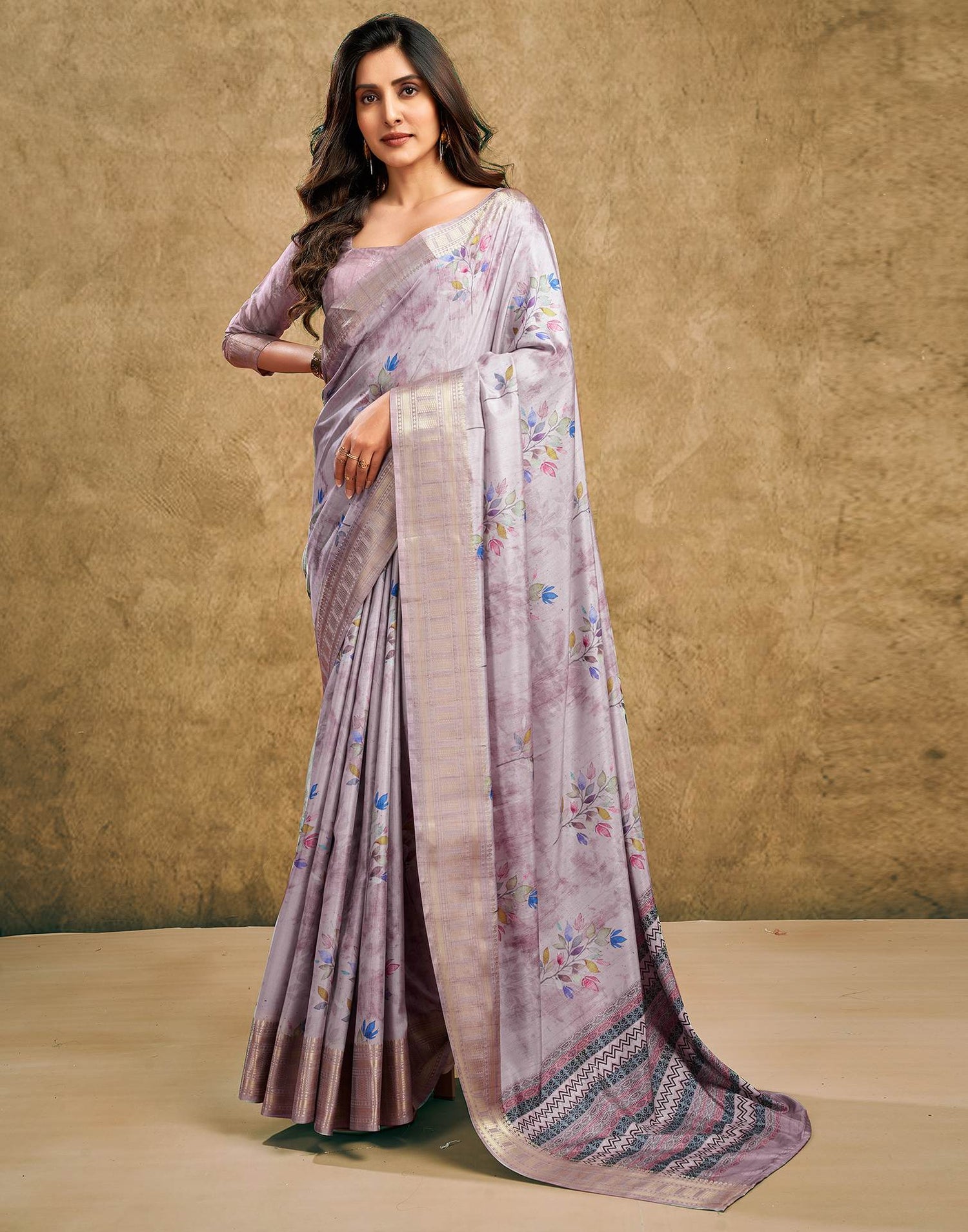 Mauve Printed Silk Saree