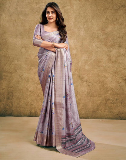 Mauve Printed Silk Saree