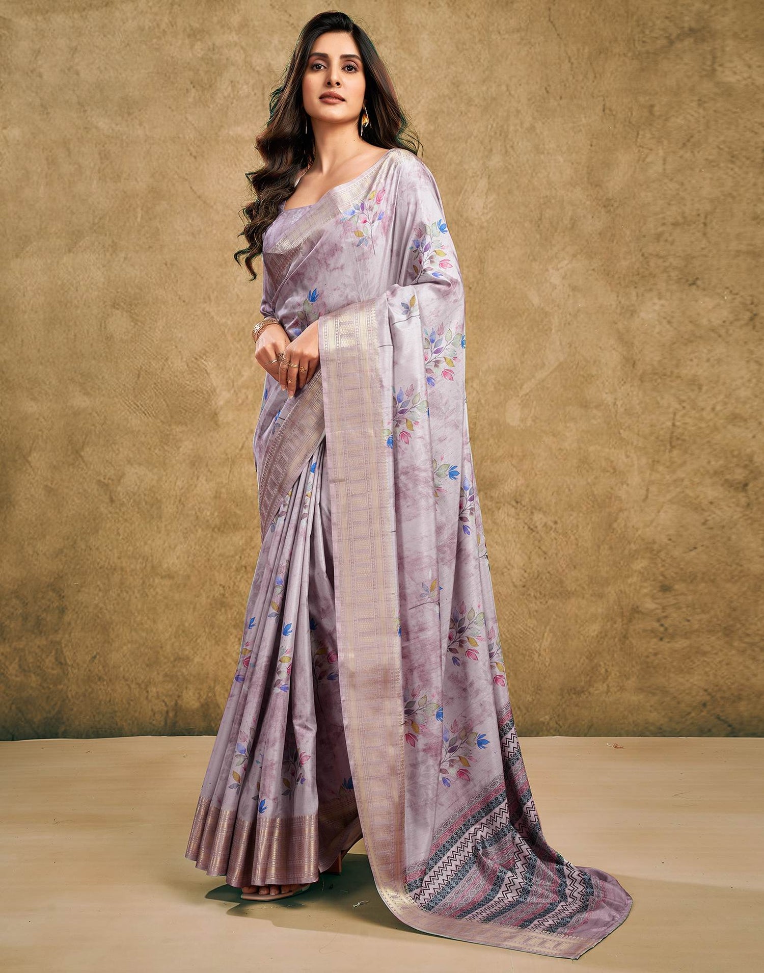 Mauve Printed Silk Saree