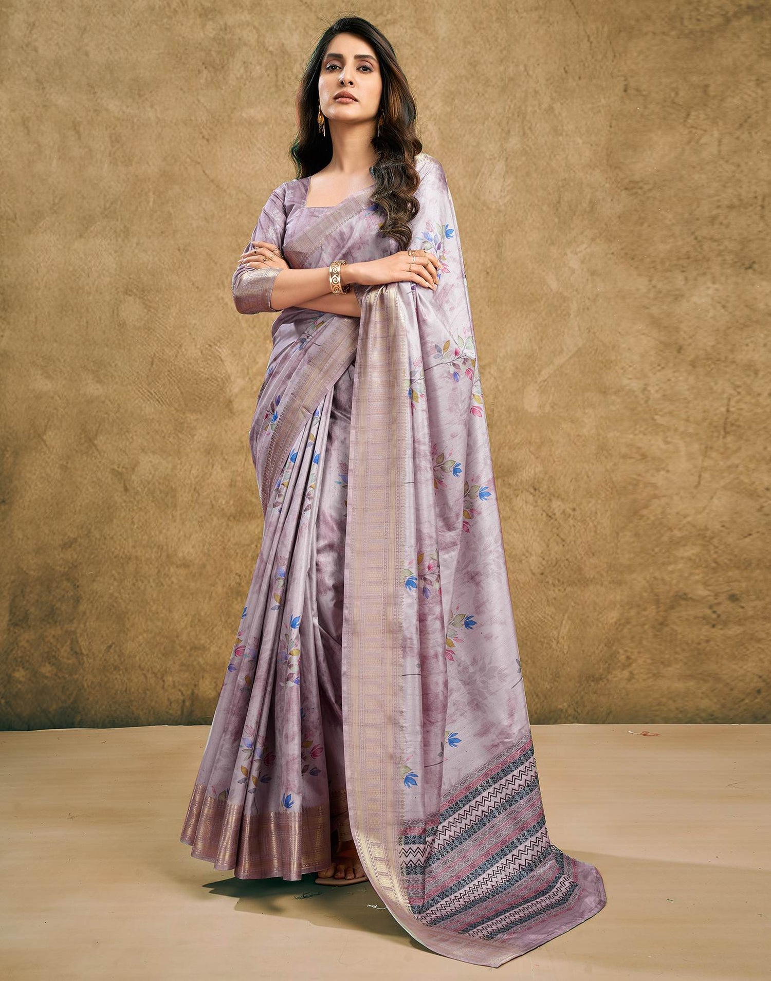 Mauve Printed Silk Saree