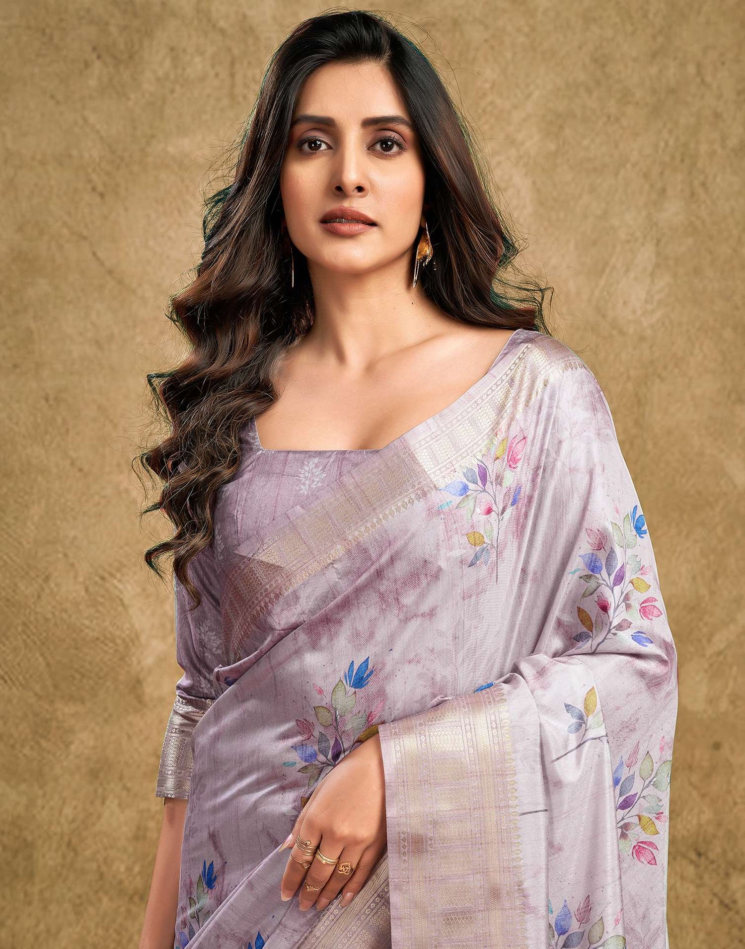 Mauve Printed Silk Saree