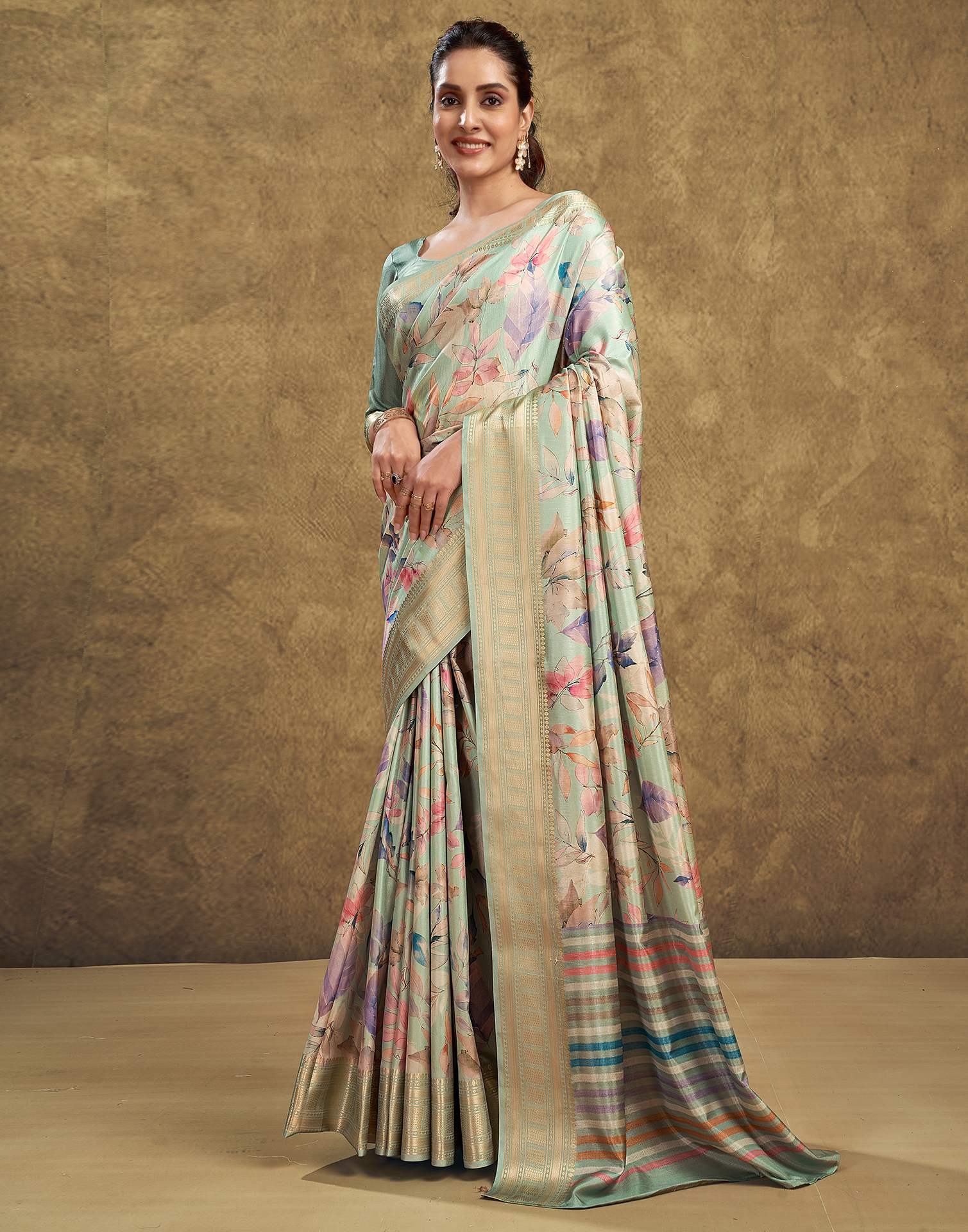 Light Green Printed Silk Saree