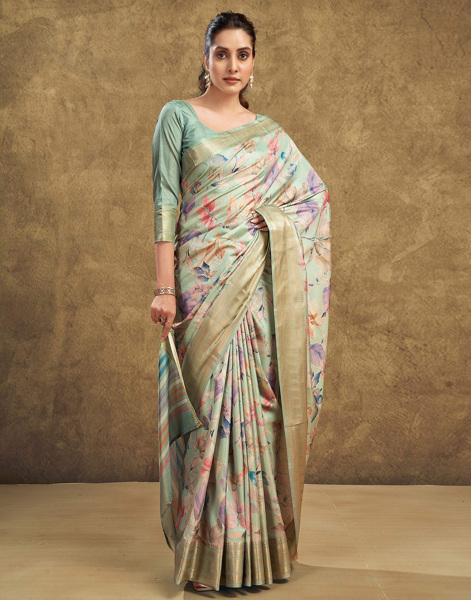 Light Green Printed Silk Saree