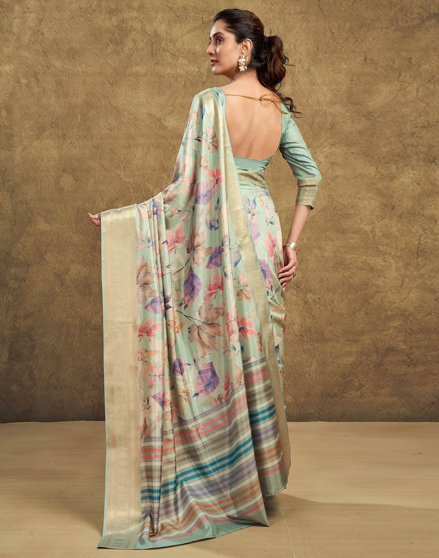 Light Green Printed Silk Saree