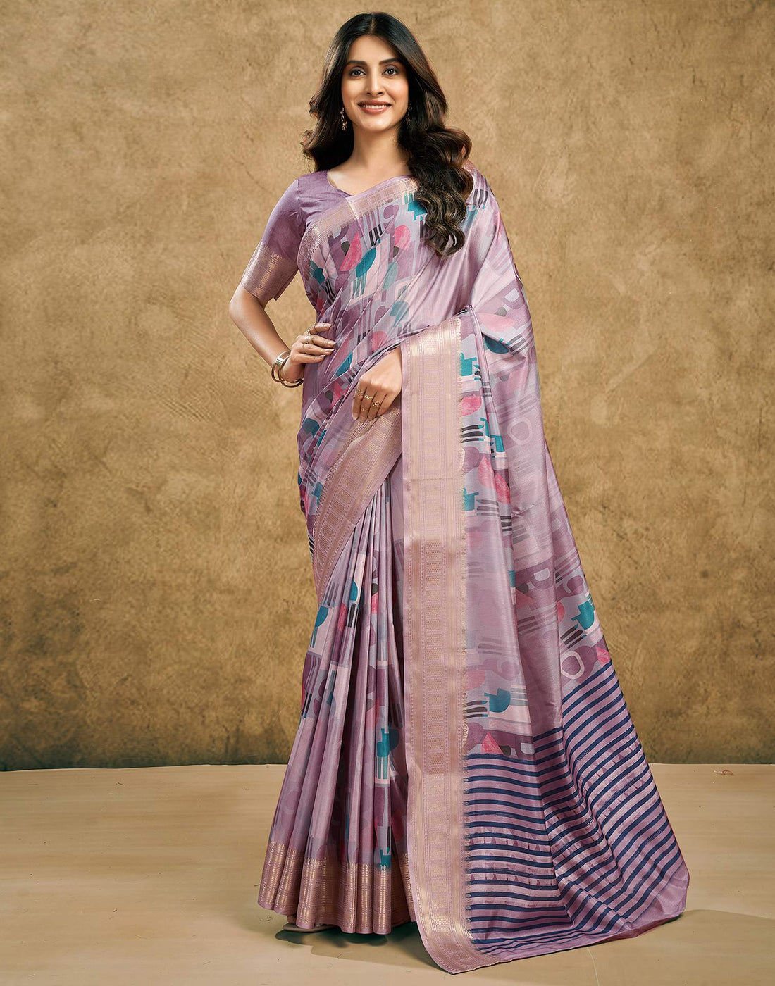 Dusty Pink Printed Silk Saree