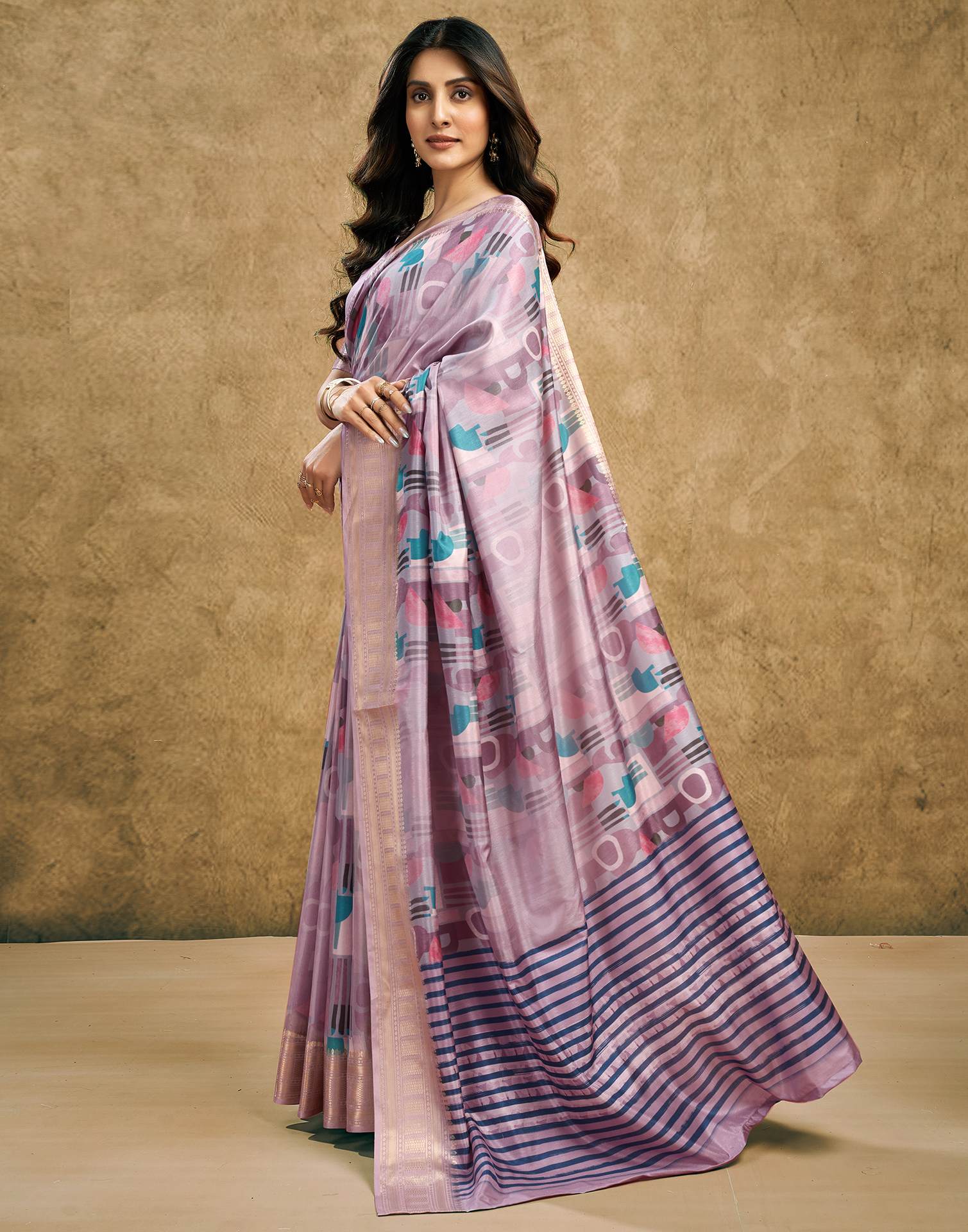 Dusty Pink Printed Silk Saree