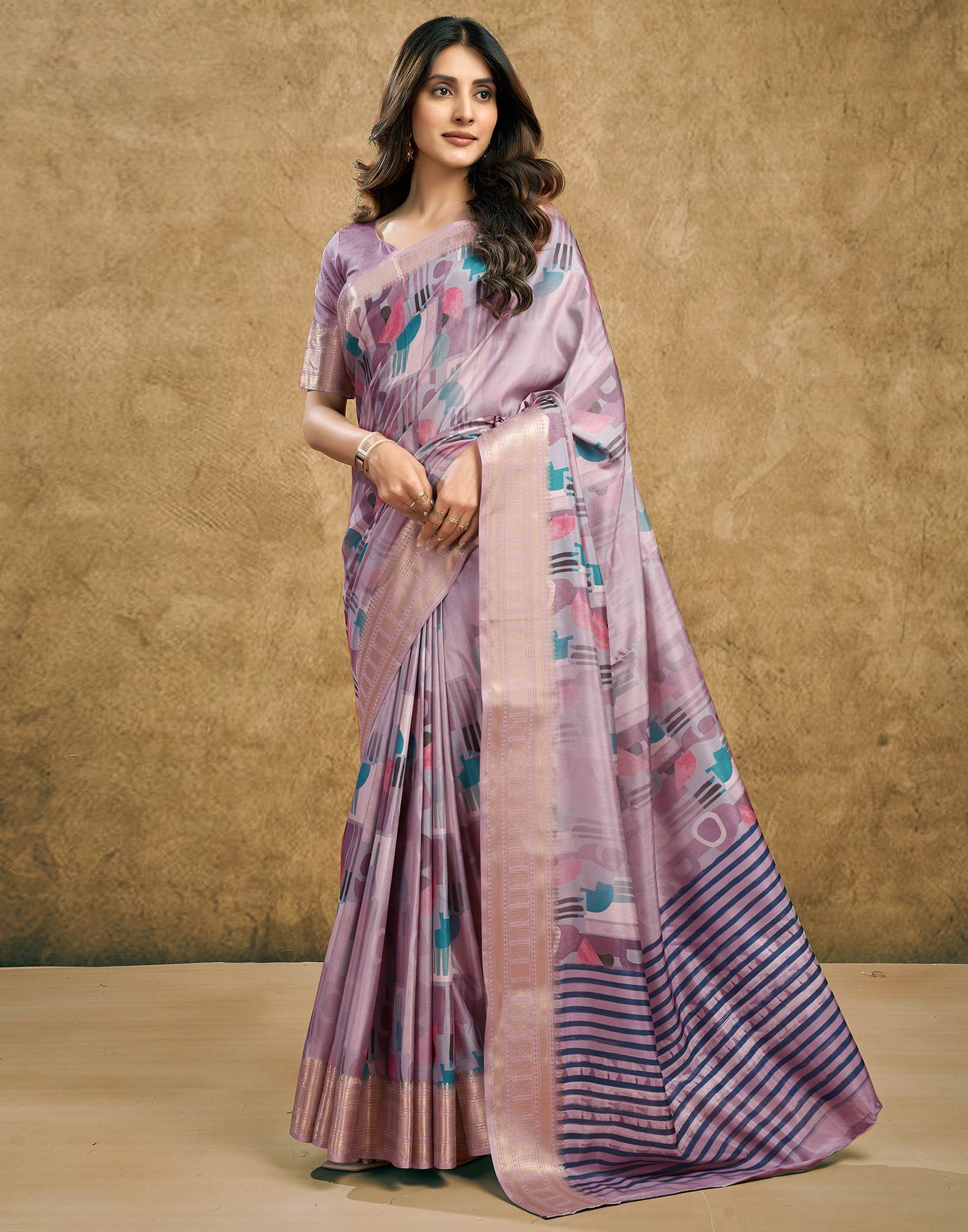 Dusty Pink Printed Silk Saree