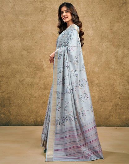 Still Grey Printed Chanderi Saree