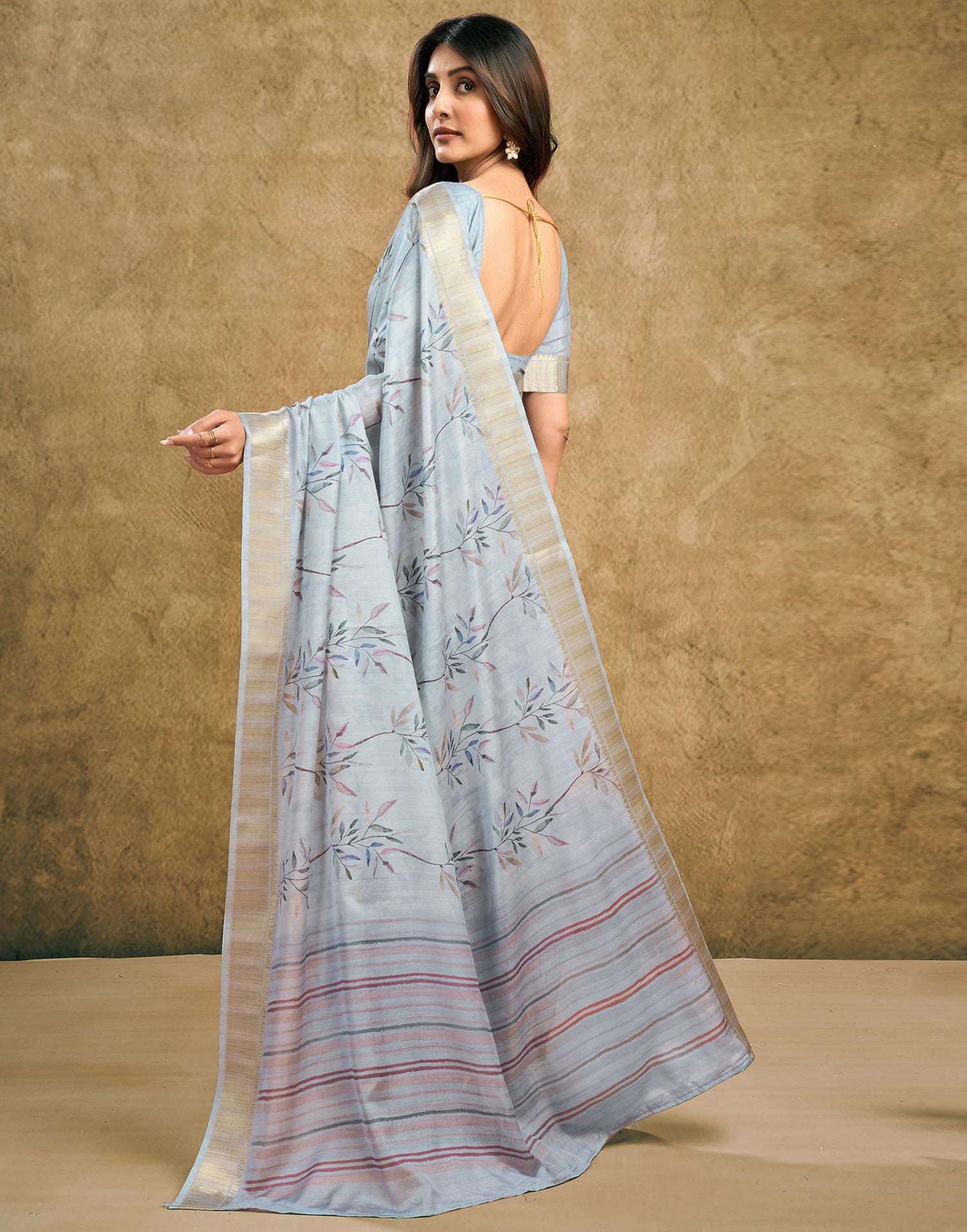 Still Grey Printed Chanderi Saree