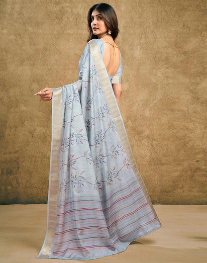 Still Grey Printed Chanderi Saree