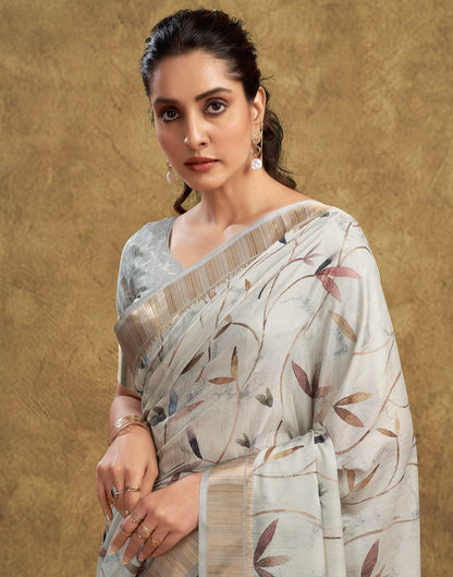 Light Beige Printed Chanderi Saree