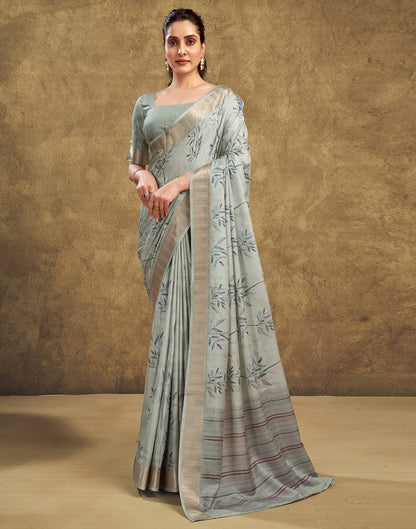 Dusty Green Printed Chanderi Saree