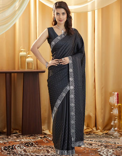 Black Satin Swarovski Embellished Saree