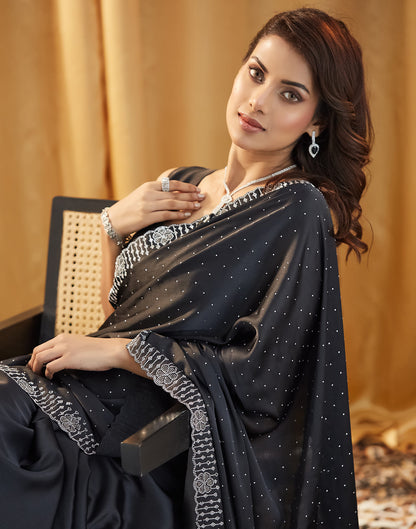 Black Satin Swarovski Embellished Saree