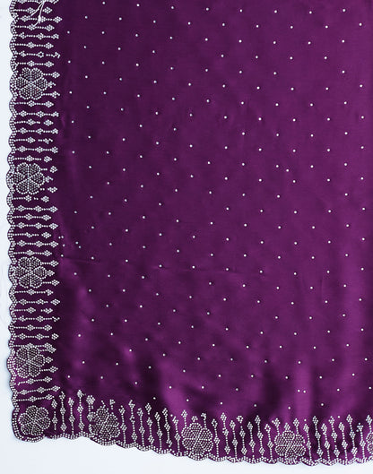 Dark Purple Satin Stone Work Swarovski Saree