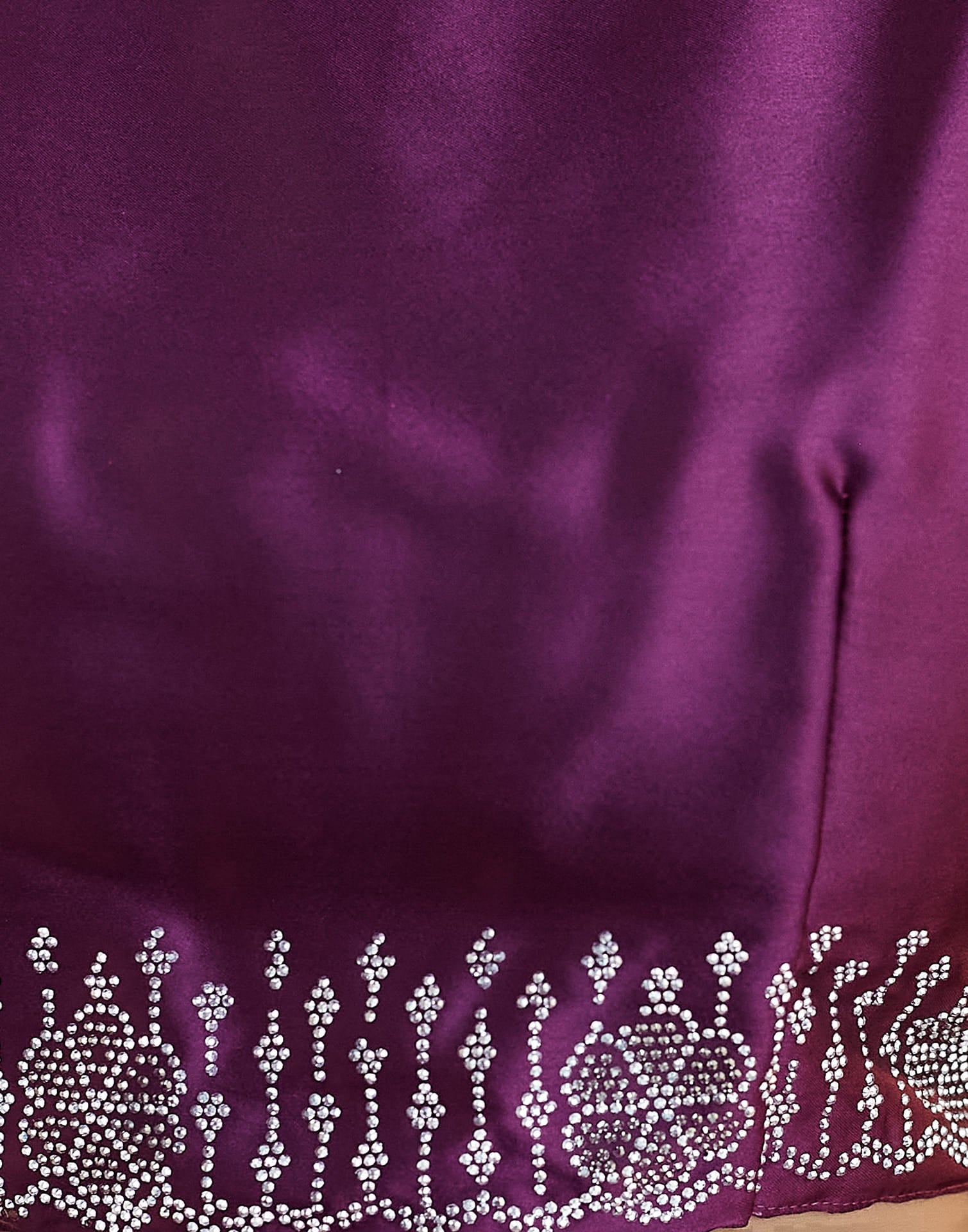 Dark Purple Satin Stone Work Swarovski Saree