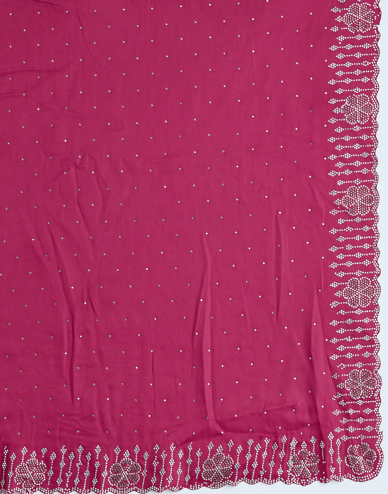 Dark Pink Satin Stone Work Swarovski Saree