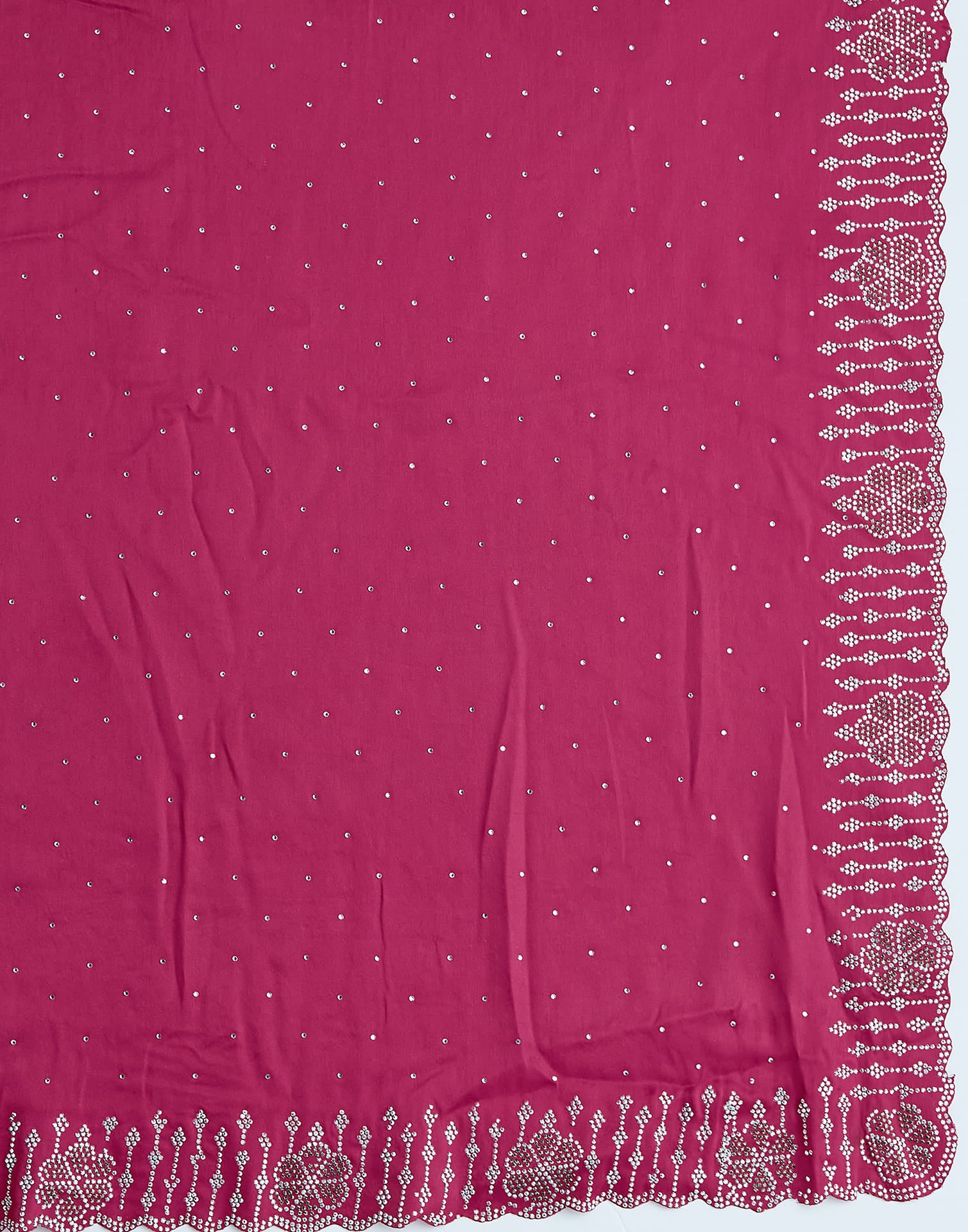 Dark Pink Satin Stone Work Swarovski Saree