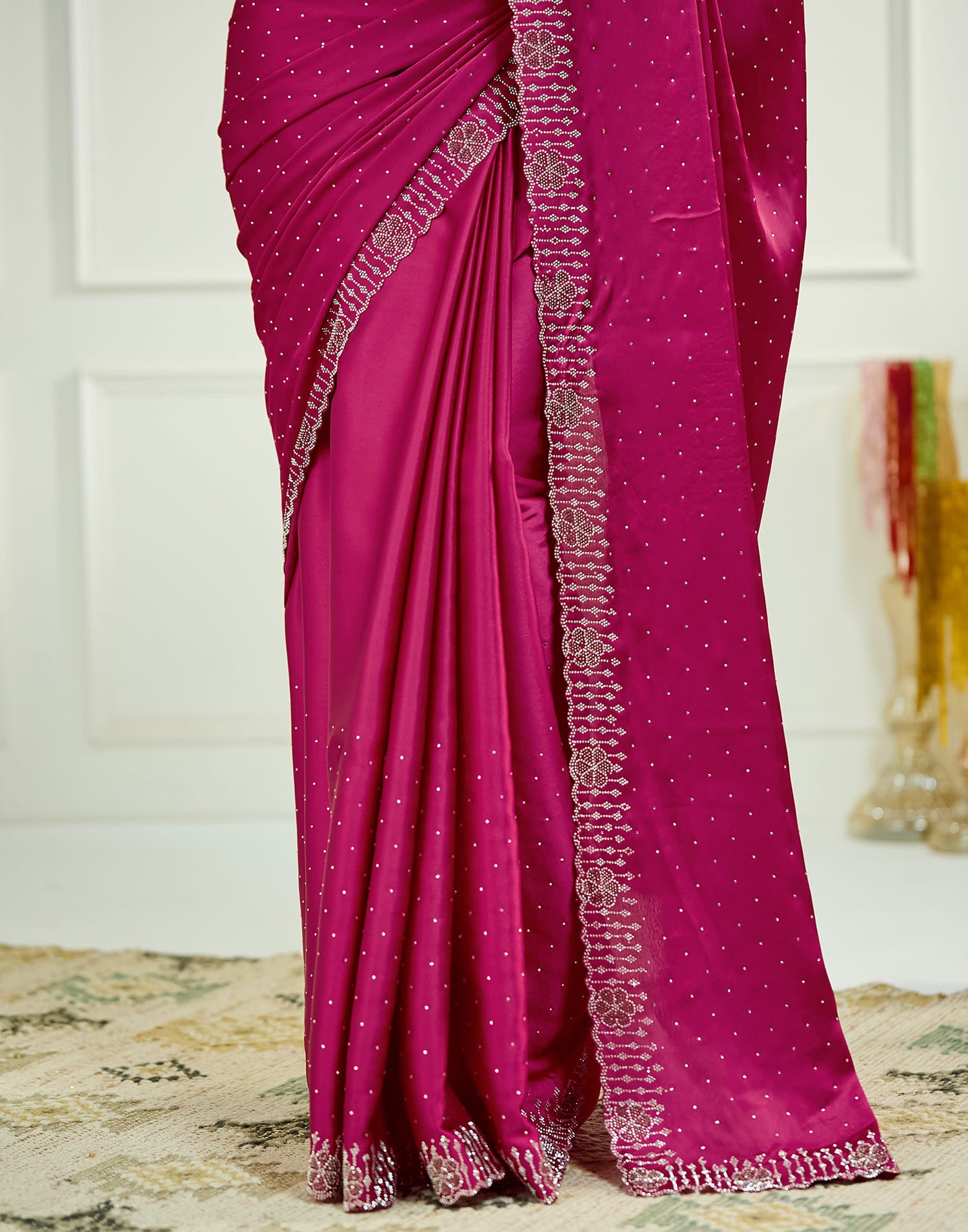 Pink Satin Swarovski Embellished Saree